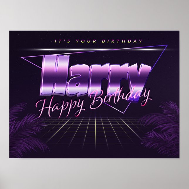 Harry Name Vorname lila retro Poster Geburtstag (Front)