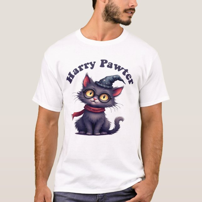 Harry Pawter Magic Cat T-Shirt – Funny Wizard Cat  (Front)