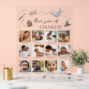Harry Potter 1st Birthday - 12 Month Photo Collage Acrylic Sign