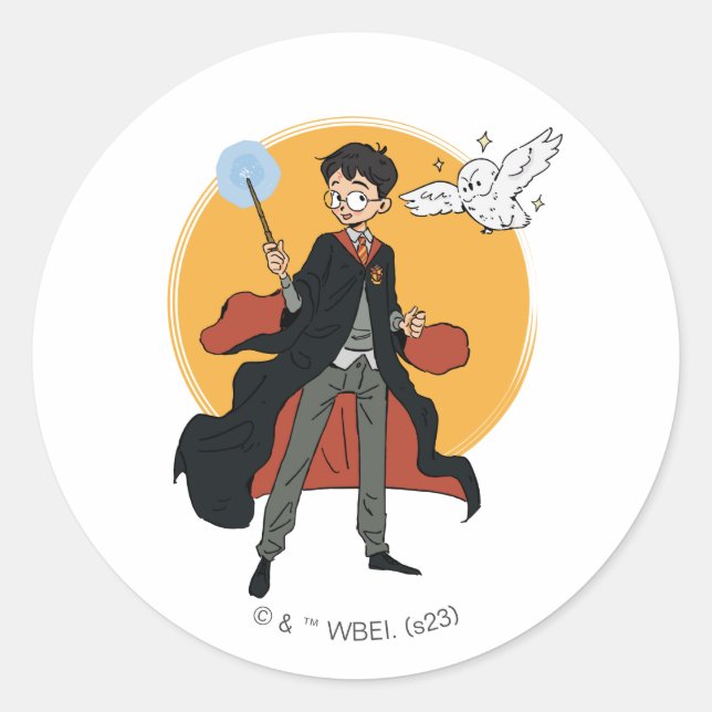 HARRY POTTER™ and Hedwig Illustration Classic Round Sticker (Front)