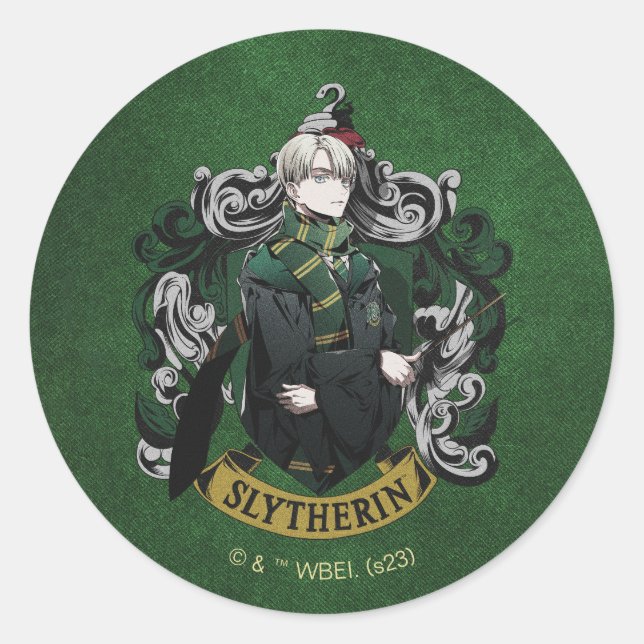 HARRY POTTER™ | Anime Draco Malfoy House Crest Classic Round Sticker (Front)