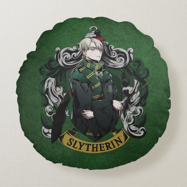 HARRY POTTER™ | Anime Draco Malfoy House Crest Round Cushion (Front)