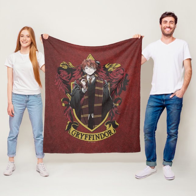 HARRY POTTER™ | Anime Ron Weasley House Crest Fleece Blanket (In Situ)