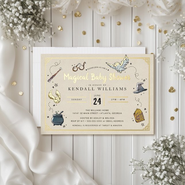 Harry Potter Baby Shower Invitation (Invitation simulated on table)