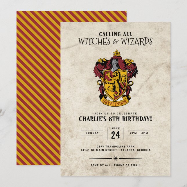 Harry Potter Birthday | Gryffindor Invitation (Front/Back)
