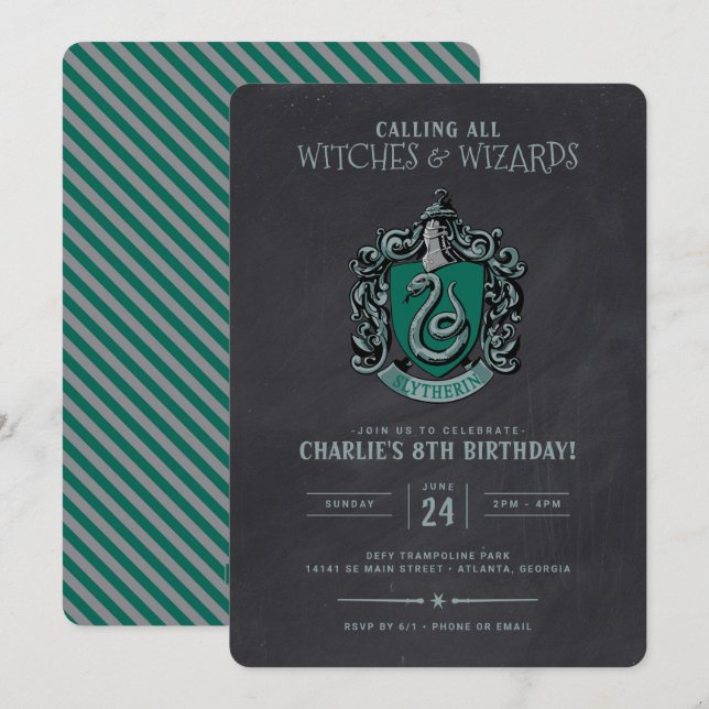 Harry Potter Birthday | Slytherin Chalkboard Invitation (Front/Back)