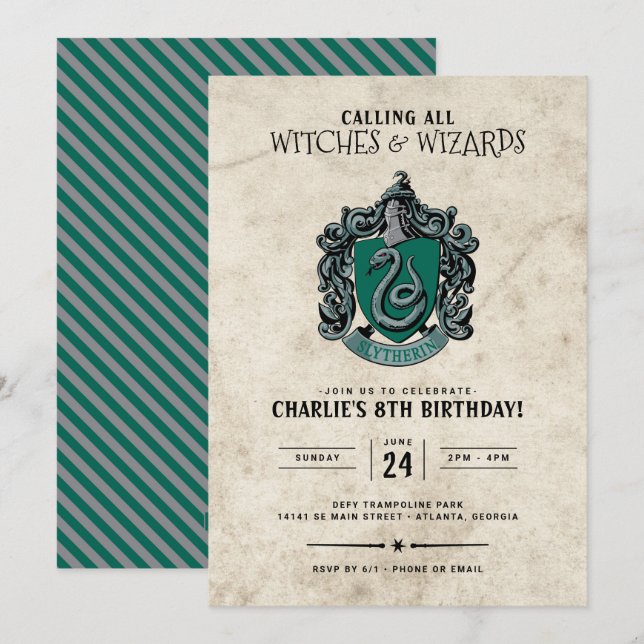 Harry Potter Birthday | Slytherin Invitation (Front/Back)