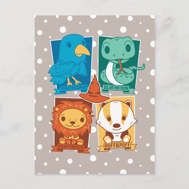 HARRY POTTER™ | CARTOON HOGWARTS™ HOUSES POSTCARD (Front)