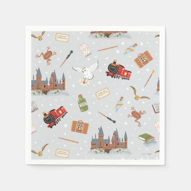 Harry Potter Cartoon Hogwarts Pattern Napkin (Front)