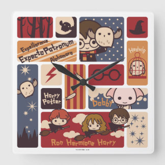 Harry Potter Cartoon Scenes Pattern Square Wall Clock