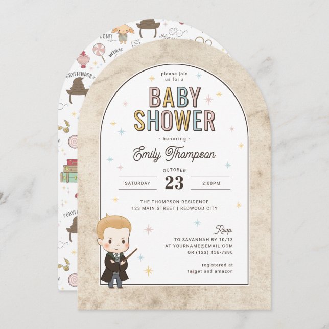 Harry Potter Chibi Draco Malfoy Wizard Baby Shower Invitation (Front/Back)