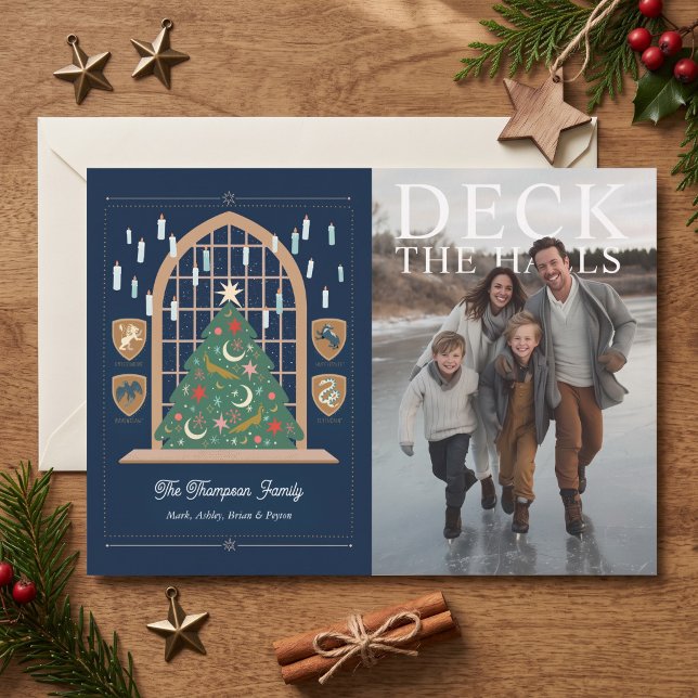 Harry Potter | Deck the Great Hall Photo Holiday Card (Simulated card on table)