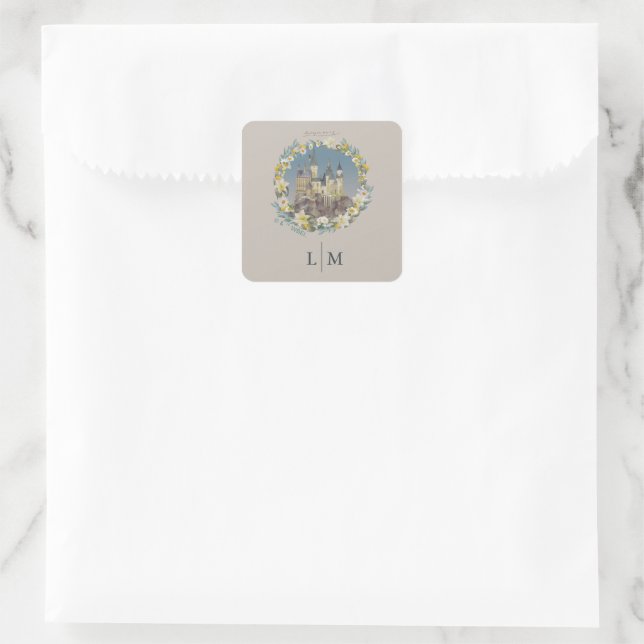 Harry Potter | Floral Hogwarts Castle Wedding Square Sticker (Bag)