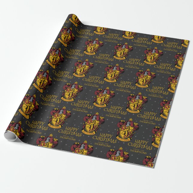 Harry Potter | Gryffindor Crest - Happy Christmas Wrapping Paper (Unrolled)