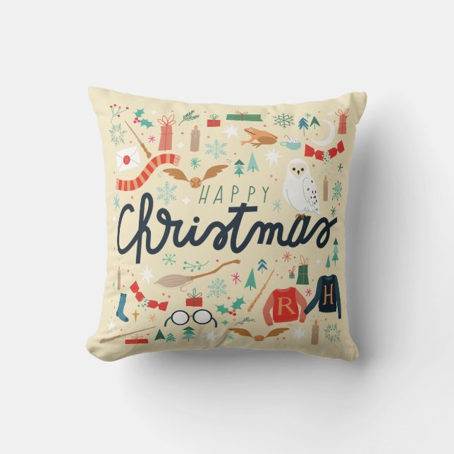 Harry Potter | Happy Christmas With Festive Icons Cushion (Front)
