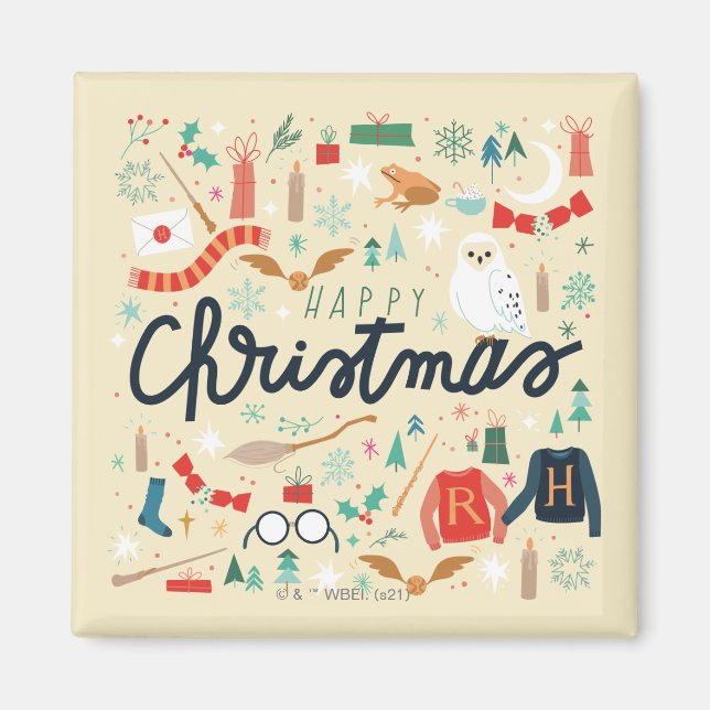 Harry Potter | Happy Christmas With Festive Icons Magnet (Front)