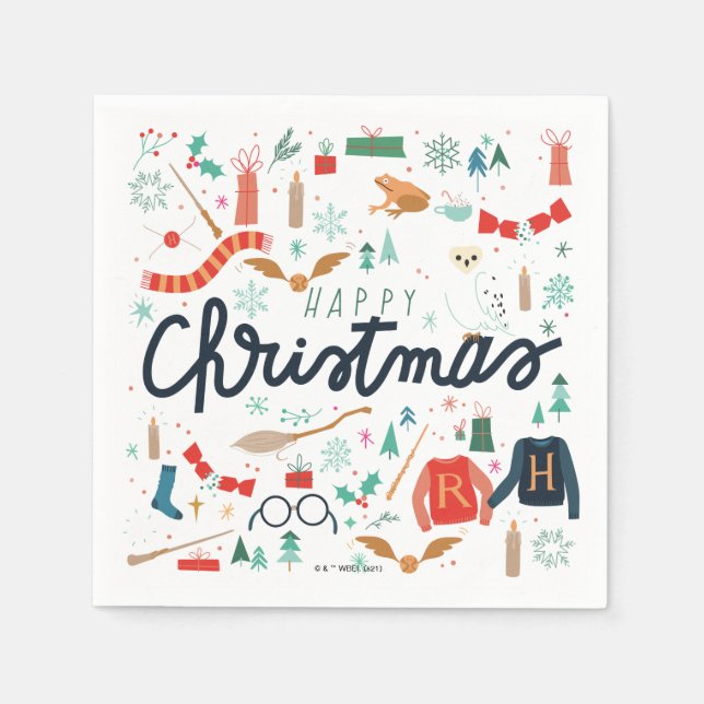 Harry Potter | Happy Christmas With Festive Icons Napkin (Front)