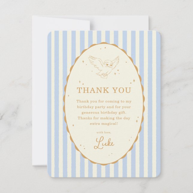 Harry Potter Hedwig Blue Stripe Birthday Thank You Card (Front)
