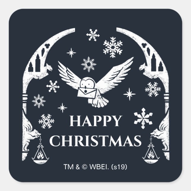 HARRY POTTER™ Hedwig Delivering Holiday Letter Square Sticker (Front)