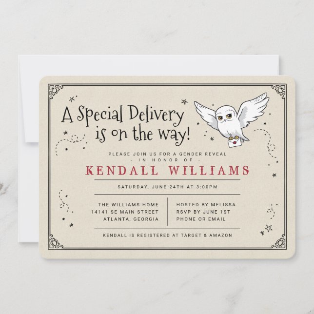 Harry Potter Hedwig Special Delivery Gender Reveal Invitation (Front)