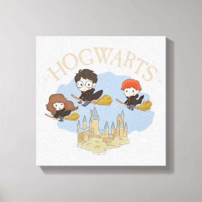 HARRY POTTER™, Hermione, & Ron Fly Over HOGWARTS™ Canvas Print (Front)