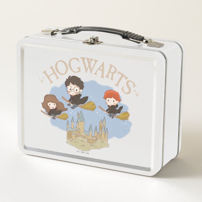 HARRY POTTER™, Hermione, & Ron Fly Over HOGWARTS™ Metal Lunch Box (Front)