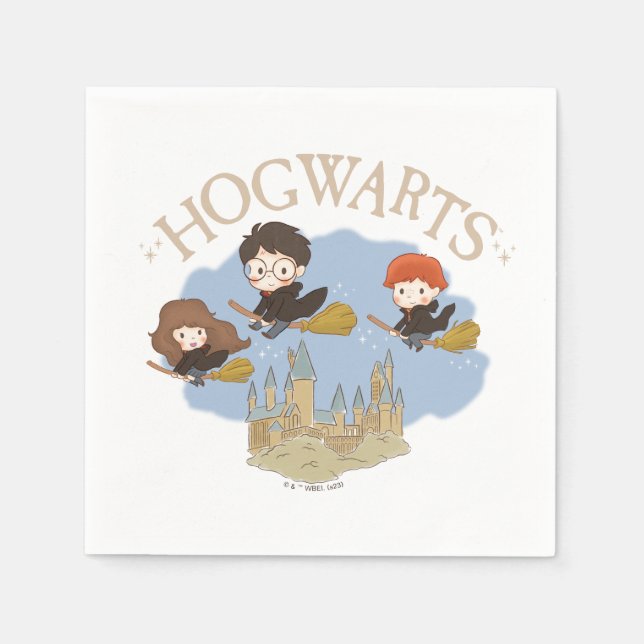 HARRY POTTER™, Hermione, & Ron Fly Over HOGWARTS™ Napkin (Front)