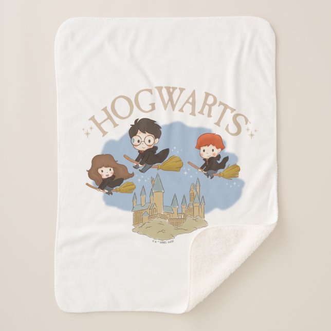HARRY POTTER™, Hermione, & Ron Fly Over HOGWARTS™ Sherpa Blanket (Front)
