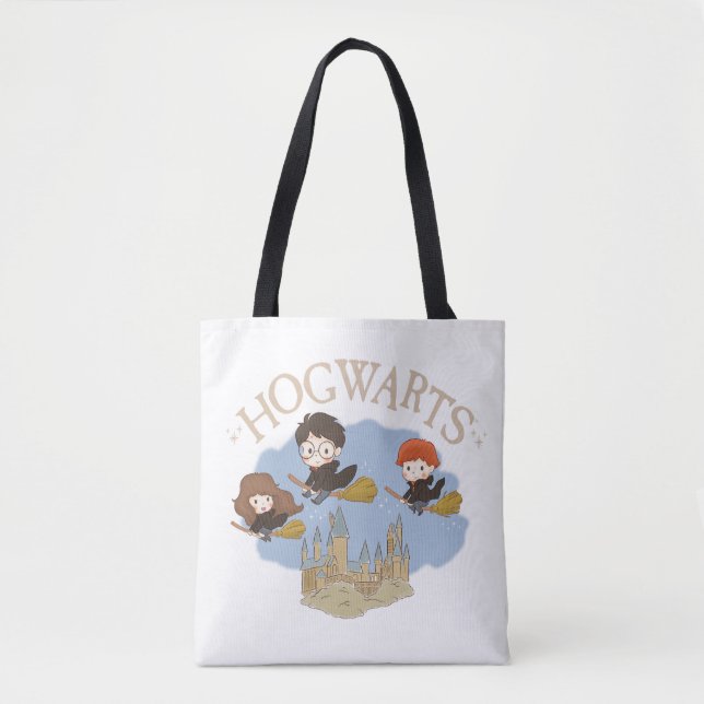 HARRY POTTER™, Hermione, & Ron Fly Over HOGWARTS™ Tote Bag (Front)