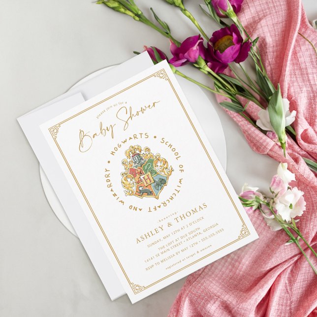 Harry Potter | Hogwarts Crest Baby Shower Invitation (Card on table)