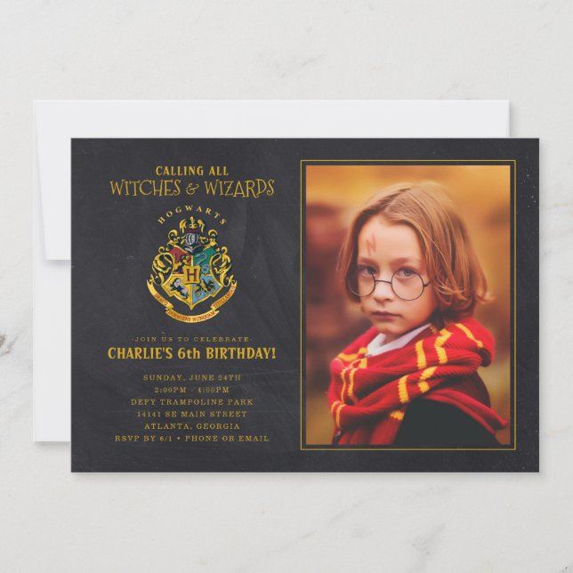 Harry Potter Hogwarts Crest Birthday - Photo Invitation (Front)