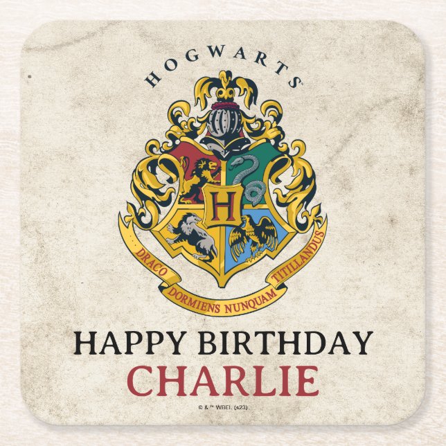 Harry Potter Hogwarts Crest Birthday  Square Paper Coaster (Front)