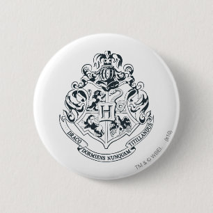 Harry Potter   Hogwarts Crest - Black and White 6 Cm Round Badge