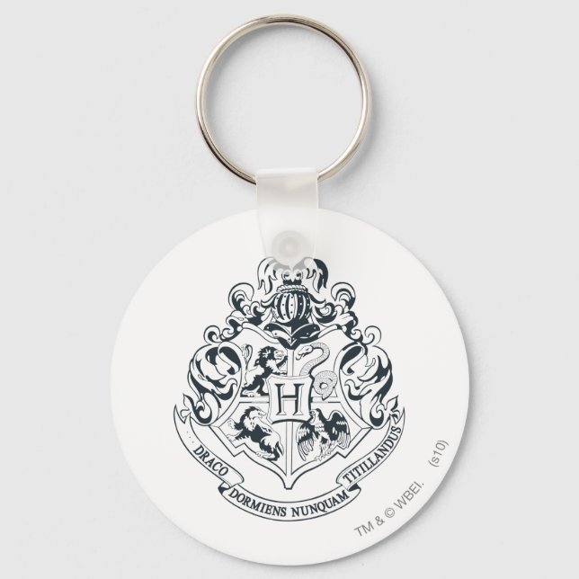 Harry Potter | Hogwarts Crest - Black and White Key Ring (Front)