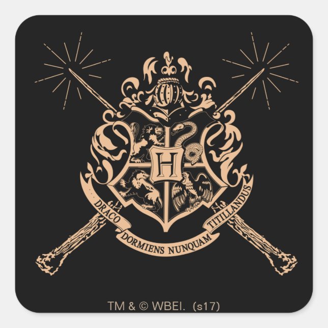 Harry Potter | Hogwarts Crossed Wands Crest Square Sticker (Front)