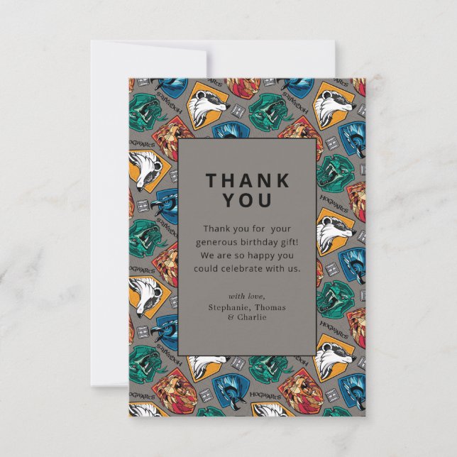 Harry Potter House Pattern Birthday Thank You Invitation (Front)