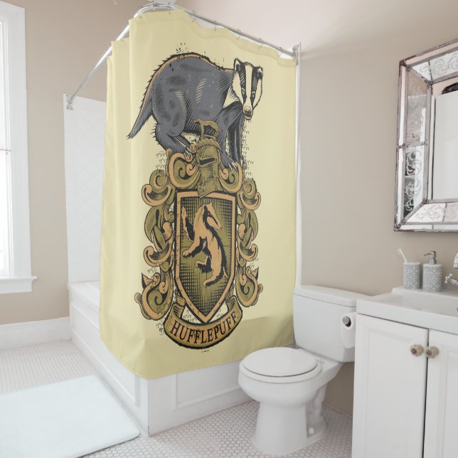 Harry Potter | Hufflepuff Crest with Badger Shower Curtain (In Situ)