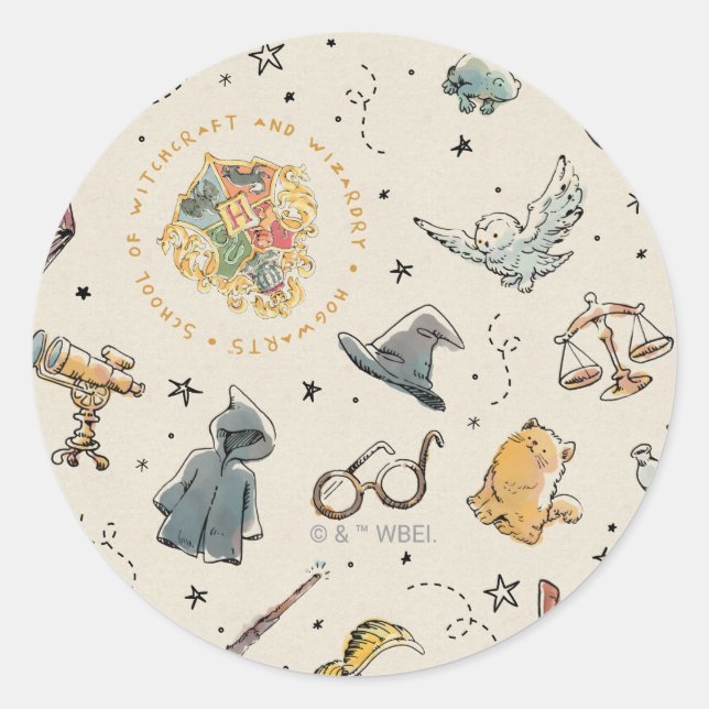 Harry Potter Icons Pattern - Birthday Classic Round Sticker (Front)