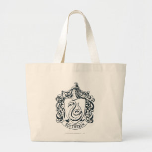 Harry Potter Slytherin Crest - Black and White Large Tote Bag