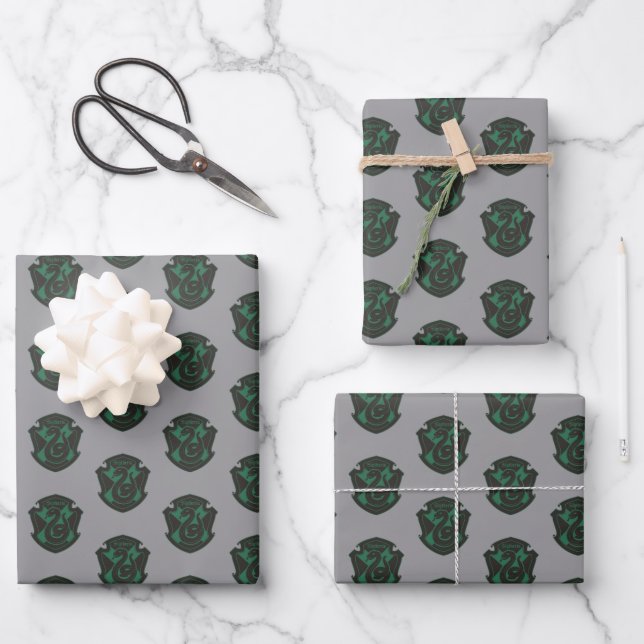 Harry Potter | Slytherin House Pride Crest Wrapping Paper Sheet (Front)