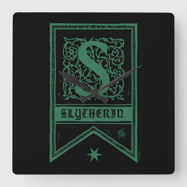 Harry Potter | Slytherin Monogram Banner Square Wall Clock (Front)