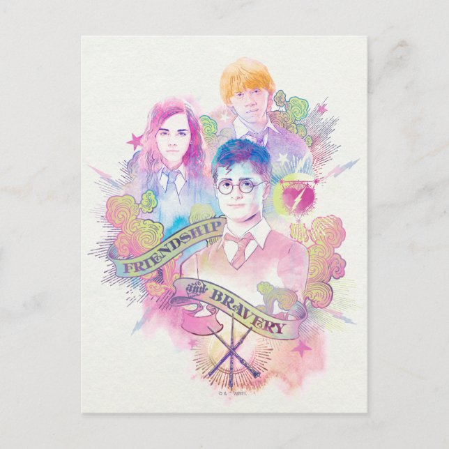 Harry Potter Spell | Harry, Hermione, & Ron Waterc Postcard (Front)