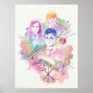 Harry Potter Spell | Harry, Hermione, & Ron Waterc Poster