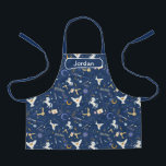 HARRY POTTER™ Summer Solstice Icon Pattern Apron<br><div class="desc">Dive into a starry night of wizarding wonder with this enchanting magical icons pattern. Set against a deep midnight-blue background, this all-over print features a delightful mix of floating letters, golden snitches, wands, glasses, constellations, moons, lightning bolts, unicorns, and soaring owls. The celestial details and scattered sparkles create a dreamy,...</div>