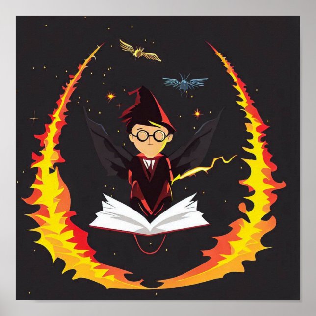 HARRY POTTER WEARING HAT| FIRE| BOOK| POSTER (Front)