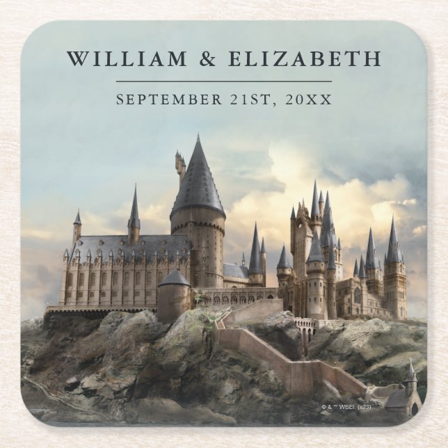 Harry Potter Wedding | Hogwarts Castle Square Paper Coaster (Front)