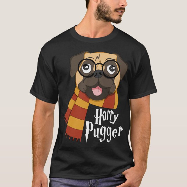 Harry Pugger Funny Pug Owner Wizard Lover T-Shirt (Front)