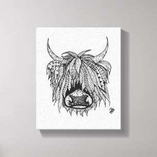 Harry the Highland Cow - Zentangle Hand Drawn Canvas Print