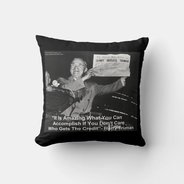 Harry Truman Holding Newspaper “Dewey Loves Truman Cushion (Front)