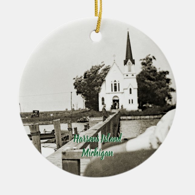 Harsens Island Michigan St Marks Church 1925 view Ceramic Tree Decoration (Front)